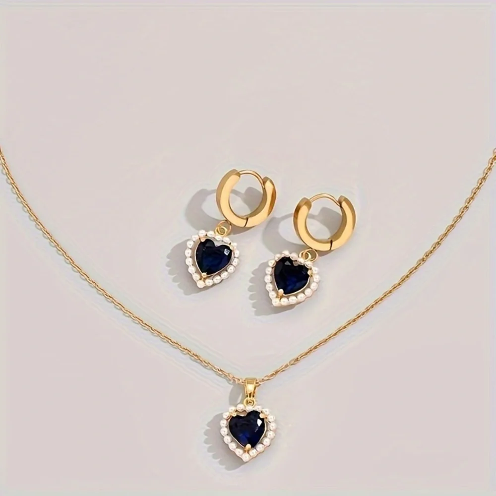 18K Gold Plated Love Heart Pendant Earrings + Necklace Set